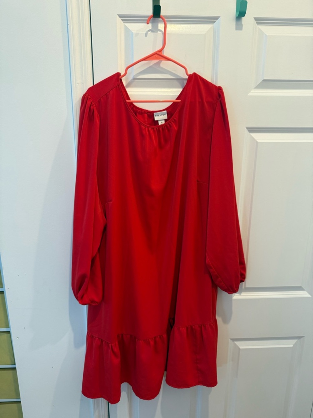 Ava & Viv Long-Sleeved Ruffle-Hem Bright Red Cocktail Dress